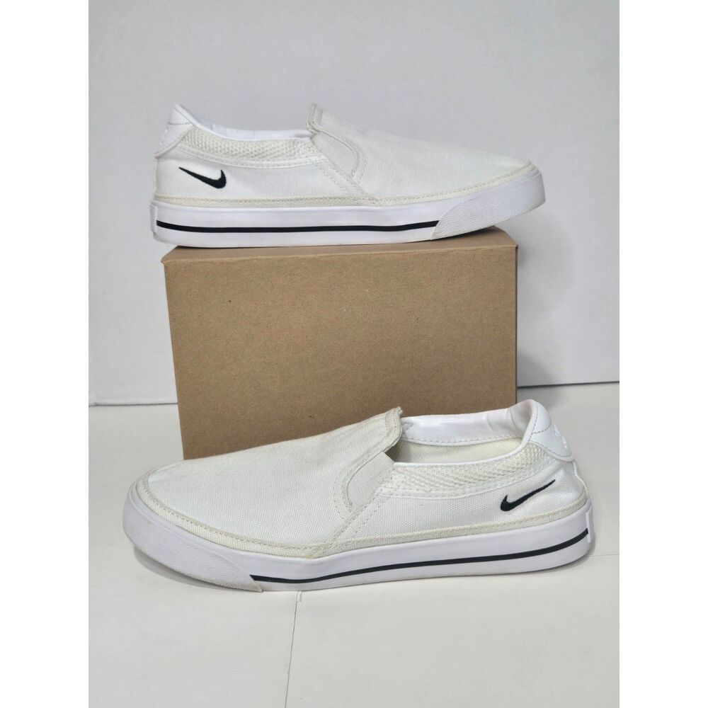 Nike Court Legacy Canvas Slip-On Shoes | Women's 7 | White/Black | CW6540-100